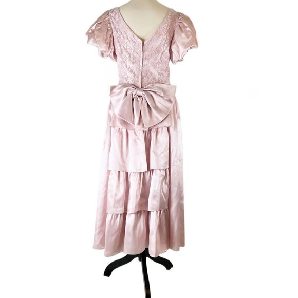 Vintage J.C. Penny Pink Lace & Satin Prom Formal Maxi Dress Puff Sleeves Size 11 - Picture 10 of 10
